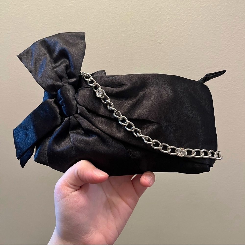 White House Black Market Black Satin Bow Clutch - Picture 2 of 6
